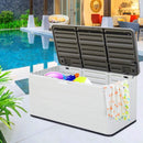 100 GAL Resin Deck Box - Lockable Waterproof Outdoor Storage Bench for Patio Cushions, Garden Tools & Pool Accessories - Wood-Look Texture, White by GreenHaven Gardens