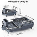 Dish Drying Rack, Expandable Dish Rack for Kitchen Counter, Stainless Steel Dish Drainer with Drainboard Set and Utensil Holder (Gray) by CozyNest Decor