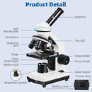 Microscope for Adults Kids,40X-2000X Monocular Microscope Kit for Home School Lab, 2 LED Lights & 5 Colors Kids Microscope with Phone Holder,10 Specimen Slides,20 Slides,100 Coverslips, Bag by TinyTreasures Baby Boutique