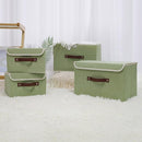 ANMINY Storage Bin with Lid Storage Boxes with PU Leather Handles PP Plastic Board Decorative Foldable Lidded Cotton Linen Fabric Home Cubes Baskets Closet Organizer Container - Green, Small Size by TinyTreasures Baby Boutique