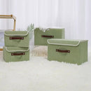 ANMINY 2PCS Storage Bins with Lid PU Leather Handles Storage Boxes PP Plastic Board Decorative Foldable Lidded Cotton Linen Fabric Home Cubes Baskets Closet Organizer Containers - Green, Small Size by CozyNest Decor