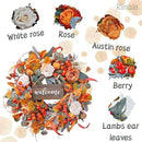 Fall Wreath for Front Door, 24 Inch Autumn Wreath with lamb's Ear Leaves, Roses, Berries & Wooden Sign,Fall Decorations for Home, Artificial Flowers Harvest and Thanksgiving Indoor & Outdoor by CozyNest Decor