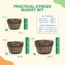IDZO Set of 3 Wooden Flower Planters for Outdoor Plants, Acacia Wood Barrel Planters, Ergonomic Handles, Drainage Holes, Various Sizes, Walnut by CozyNest Decor