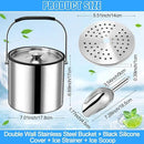 meekoo 3 L Double Wall Insulated Stainless Steel Ice Bucket with Lid, Scoop, Strainer, Handle Large Wine Ice Bucket Upgraded Cover Keep Frozen Longer for Cocktail Bar Parties(Silver) by CozyNest Decor