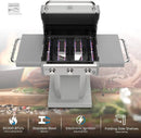 Kenmore 3-Burner Propane BBQ Grill, 30,000 BTUs Gas Grill with Cast Iron Cooking Grates, Folding Side Tables & Wheels, Outdoor Grill with Tool Hooks, Pearl White + Bonus Cover by GreenHaven Gardens