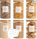6 Pack Glass Jar with Airtight Bamboo Lid and White 132 Kichen Pantry Labels Preprinted - 28 Oz Clear Round Glass Food Storage Containers set For Tea Coffee Bean Cookie by CozyNest Decor