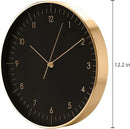 LUUK LIFESTYLE Modern Wall Clock with Silent Quartz Movement, Stylish & Functional, Decoration for Bedroom, 12 inch, in Black & Gold by CozyNest Decor