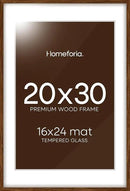 Homeforia 20 x 30 Walnut Frame, High End Dark Oak 20x30 Wooden Poster Frames with Mat 16x24, 20 x 30 Brown Wood Picture Frame Matted to 16 x 24, 30x20 Hanging Frame, Tempered Glass, Wall Kit, Set of 1 by CozyNest Decor