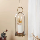16" High Versatile Modern Metal Hurricane Lantern with Handmade Sturdy Glass Dome for Pillar Candle & Plants (Brass, 6.3"x16.5") by CozyNest Decor