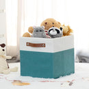 HNZIGE Fabric Storage Cube Bins Baskets for Organizing, 11 inch Cube Storage Bins, Set of 4, Collapsible Storage Bin with Handles, Closet Organizers and Storage Home Toy Nursery Bedroom(White Teal) by TinyTreasures Baby Boutique