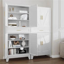71 "Farmhouse Metal Filing Cabinet with a Drawer and 4 Adjustable Shelves, with 4 Large barn Door White Kitchen Cabinets, Metal Food Cabinets for Home, Kitchen, Dining/Living Room (White) by CozyNest Decor