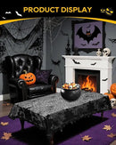 eZAKKA Halloween Table Cloth with 16 Pcs Bats Wall Decor, Spider Web Table Cloth Black Tablecloth Lace Fabric Table Cloths for Rectangle for Parties Gothic Spooky Home Decorations, 53x68 Inch by CozyNest Decor