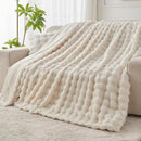 Lotus Karen Faux Fur Blanket - Cream White Twin Size, Big Bubble Rabbit Fluff, 60x80 Inches by CozyNest Decor