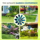 Large Wind Spinners - Decorative Garden Whirligigs - Durable Metal Flower Art - Ideal for Yard Decor and Gifts - Outdoor Accessories - Designed for Patios & Landscapes Blue 24"W x 84"H by CozyNest Decor