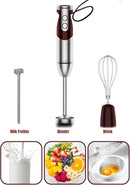 MegaWise Pro Titanium Reinforced 3-in-1 Immersion Corded Hand Blender, Powerful MOTOR with 80% Sharper Blades, 12-Speed Corded Blender, IncludingWhisk and Milk Frother (3-in 1 Red) by TinyTreasures Baby Boutique