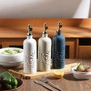 Sweejar 18 Oz Oil Dispenser for Kitchen with Gravity Spout, Ceramic Olive Oil Dispenser Bottle, Relief Opaque Vinegar Container for Evoo, Vinegar, Soy Sauce, Pack of 1(White, Gold Spout) by CozyNest Decor