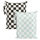 Tiny Twinkle Mess-Proof Waterproof Wet Dry Bag | 2-Pack Reusable Wet Bags for Swimsuits & Baby Clothes | Leakproof Wet Bag for Travel & Diaper Changes for Baby (Black, Green Checkers) by TinyTreasures Baby Boutique