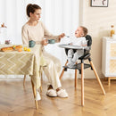 BABY JOY Baby High Chair, 6 in 1 Convertible Wooden High Chair for Babies & Toddlers with Adjustable Legs, Double Removable Tray, Safety Harness & Waterproof PU Cushion (Black) by TinyTreasures Baby Boutique