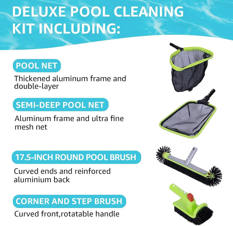 Sepetrel Deluxe Swimming Pool Cleaning Kit Including Professional Leaf Skimmer Net,Half-Depth Fine Mesh Net,17.5" Pool Brush Head & Hand Scrub Brush(NO Pole), photo 2 of 6