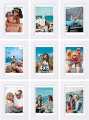 Vittanly 4x6 Picture Frames Set of 9, Shatter Resistant Plexiglass, Display 3.5x5 Pictures with Mat or 4x6 without Mat, Photo Frames for Wall or Tabletop, Engineered Wood, White by CozyNest Decor