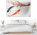 Japanese Koi Fish Tapestry, Cherry Blossoms Asian Oriental Flower Branch Koi Fish Carp Tapestries Wall Hanging for Bedroom Living Room Office Decor 60"x40" by CozyNest Decor