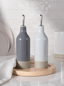 famiware Milkyway 16oz Ceramic Olive Oil Dispenser Bottle, Olive Oil and Vinegar Dispenser Bottle Set of 2 with Stainless Steel Pourers, Suitable for Storage Vinegar, Liquids, Light Gray and Dark Gray