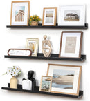 Picture Ledge Wall Shelves - 36 Inch Width Set of 3, Solid Pine Wood Rustic Floating Ledge Shelves for Kids' Room, Bedroom, Kitchen, Bathroom, Living Room, Nursery Display Wall Decor, Black by TinyTreasures Baby Boutique