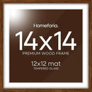 Homeforia 14x14 Picture Frame Brown, High End Dark Oak 14 x 14 Square Wood Frame with Mat 12 x 12 for Photo, 14by14 Wooden Walnut Poster Frame Matted to 12x12 Print, Tempered Glass, Wall Kit, Set of 1 by CozyNest Decor