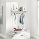 BECHAEO 35.8'' Wood Coat Rack Wall Mount with Shelf, White Wall Coat Rack with Hooks, Farmhouse Rustic Coat Hooks for Entryway Bathroom Hallway Kitchen Bedroom by CozyNest Decor