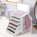AKOZLIN Extra Large 6-Tier Jewelry Box Organizer with Mirror, 5 Drawers Leather Jewelry Storage Case for Women Girls Ring Necklace Earring Bracelet White by TinyTreasures Baby Boutique