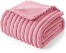 Amélie Home Faux Fur Throw Blanket for Couch, Cozy Fuzzy Fluffy Fur Luxurious Soft Striped Plush Gift Blankets for Family Sofa Chair Bed Living Room Bedroom, 55"x70", Pink by CozyNest Decor