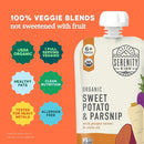 Serenity Kids 6+ Months Organic Veggie Puree Baby Food Pouches - No Added Sugar & Allergen Free - BPA-Free Baby Snacks & Toddler Food with Sweet Potato & Parsnip - 3.5 Oz, 12 Pack by TinyTreasures Baby Boutique