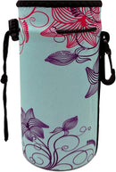 Neoprene Sleeve Bottle Carrier, Portable Insulator Cover - Drawstring Insulator for 18/20 Oz Water Bottle (Flower) by TinyTreasures Baby Boutique