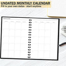 Undated Monthly and Weekly Planner - 12 Month Calendar Planner Notebook with Week Days - Hardcover Undated Planners Blank Agenda Book - A5 Black by TinyTreasures Baby Boutique