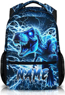 Dinosaur Backpack for Boys, Kids Custom Lightning Bookbag Gift with Name for Kindergarten Primary Senior Middle, 17 Inch Lightweight Cool Personalized Backpacks for School by TinyTreasures Baby Boutique