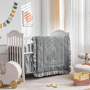 Mini Crib Bedding Set 3 Pieces Baby Boho Quilted Tufted Ruffles Comforter with Fitted Sheet and Ruffled Bed Skirt - Cute Shabby Baby Bedding Fits Mini Crib Only Gray by TinyTreasures Baby Boutique
