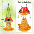 Mushroom Solar Bird Feeders for Outdoors Hanging Metal Wild Bird Feeder Garden Lantern with S Hook for Garden Decoration Orange by CozyNest Decor