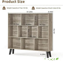 LEYAOYAO 10 Cube Bookshelf,3 Tier Modern Wide Bookcase with Legs,Mid-Century Wood Bookshelves Storage，Retro Grey Large Book Case,Freestanding Organizer Display Shelf for Bedroom,Living Room,Office by CozyNest Decor