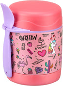 10oz Soup Thermo for Hot Food Kids,Lunch Thermo Kids Food Jar with Spoon Hot Insulated Food Containers,Leak Proof Stainless Steel Wide Mouth Lunch Food Thermo Jar for School(Pink-Flamingo) by TinyTreasures Baby Boutique