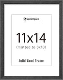 upsimples 11x14 Picture Frame, Natural Solid Wooden Picture Frames, Display 8x10 with Mat or 11 x 14 Without, Vertical or Horizontal Wall Hanging, 1 Pack, Black by CozyNest Decor