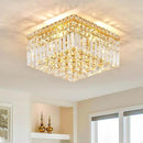 4-Light Gold Crystal Chandeliers Flush Mount Chandelier Light Fixture with K9 Crystals Modern Ceiling Lights Elegant Square Lamp for Bedroom,Hallway,Bar,Living Room,Dining Room,H5.9 xW13.7 by CozyNest Decor