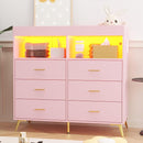 GarveeHome Dresser for Bedroom with 6 Drawers, Baby Changing Table Dresser with Changing Pad, LED Lights & Charging Station, Baby Changing Station with Changing Table Top, Pink by TinyTreasures Baby Boutique