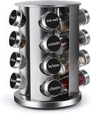 DOUBLE 2 C Revolving Countertop Spice Rack Stainless Steel Seasoning Storage Organization,Spice Carousel Tower for Kitchen Set of 16 Jars (16Jars) by CozyNest Decor