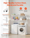 VEVOR Over The Washer and Dryer Storage Shelf, 4 Tier Laundry Room Drying Rack with Hanger Rod and Hooks, Adjustable Over Washer and Dryer Shelves, Laundry Room Shelf Storage Space Saver, White