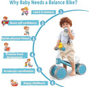 Baby Balance Bike Toys for 12-36 Months Kids Toy Boy and Girls Gifts Toddler Best First Birthday Gift Children Walker No Pedal Infant 4 Wheels Bicycle (Classic, Light Blue) by TinyTreasures Baby Boutique