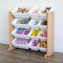 Humble Crew Kids Toy Storage Organizer with 12 Plastic Bins, Natural Wood/White – Removable Bins for Playroom, Bedroom, Toddler Furniture for Boys and Girls Ages by TinyTreasures Baby Boutique