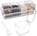 Clear Seasoning Box, 4 Pieces Seasoning Rack Spice Pots, Storage Container Condiment Jars Acrylic Seasoning Box with Covers and Spoons for Spice, Sugar, Salt, Sugar, Cardamon, Cinnamon by CozyNest Decor