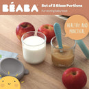 BEABA 2 Pack Glass Baby Food Jars with Soft Silicone Air Tight Lids, 8 oz Glass Storage Containers with Lids, Microwave and Freezer Safe Containers, Midnight by TinyTreasures Baby Boutique