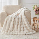 Lotus Karen Faux Fur Blanket - Cream White Twin Size, Big Bubble Rabbit Fluff, 60x80 Inches by CozyNest Decor