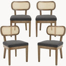 Rattan Dining Chairs Set of 4, Upholstered Linen Dining Room Chair with Cane Backrest Wooden Farmhouse Kitchen Chairs Armless Side Chair for Dining Room/Restaurant, Black by CozyNest Decor